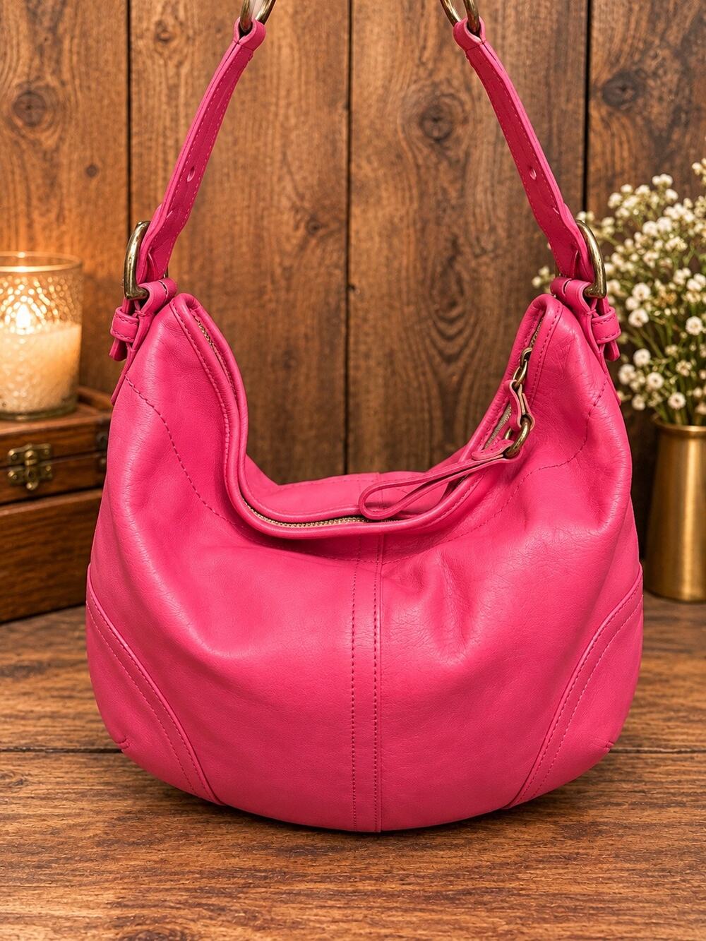 Vintage Coach Soho Leather Medium Hobo 3651 – Hot Pink
